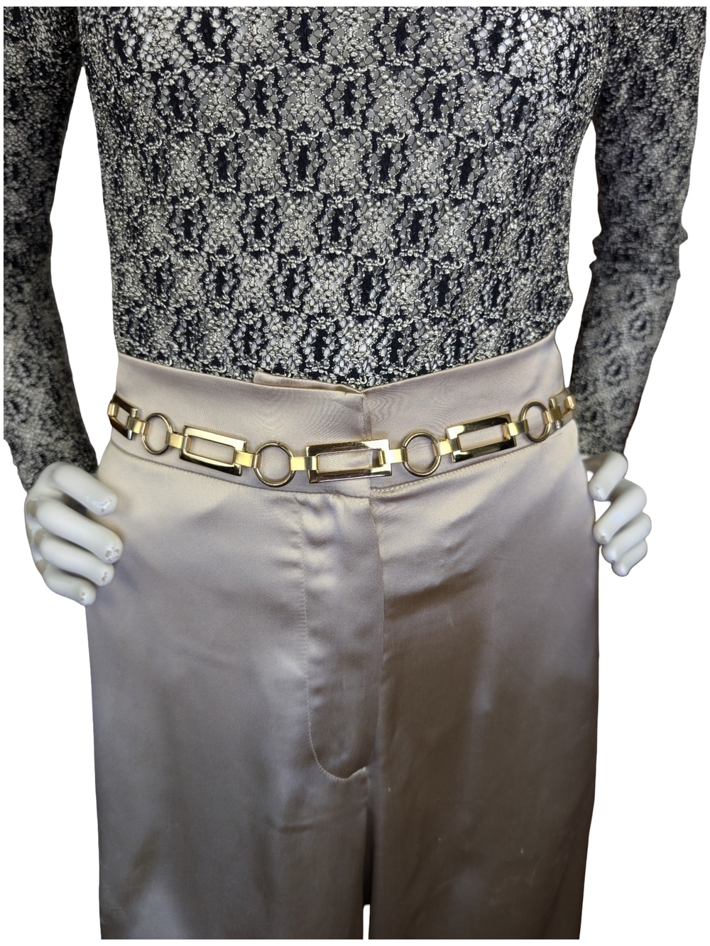 Gold Tone Chain Belt Adjustable Rectangle Round Link Waist Belt Adjustable